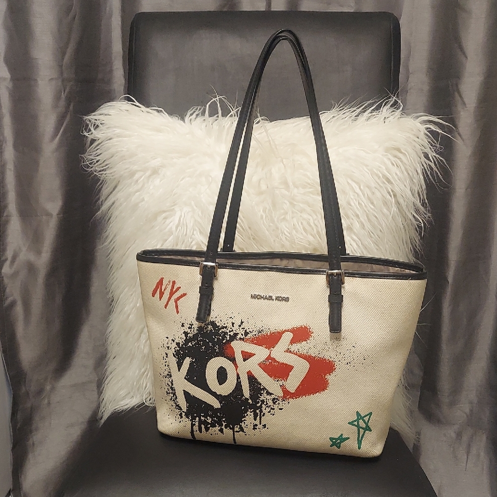 Michael Kors Graffiti RARE Canvas Black Red and Cream Tote